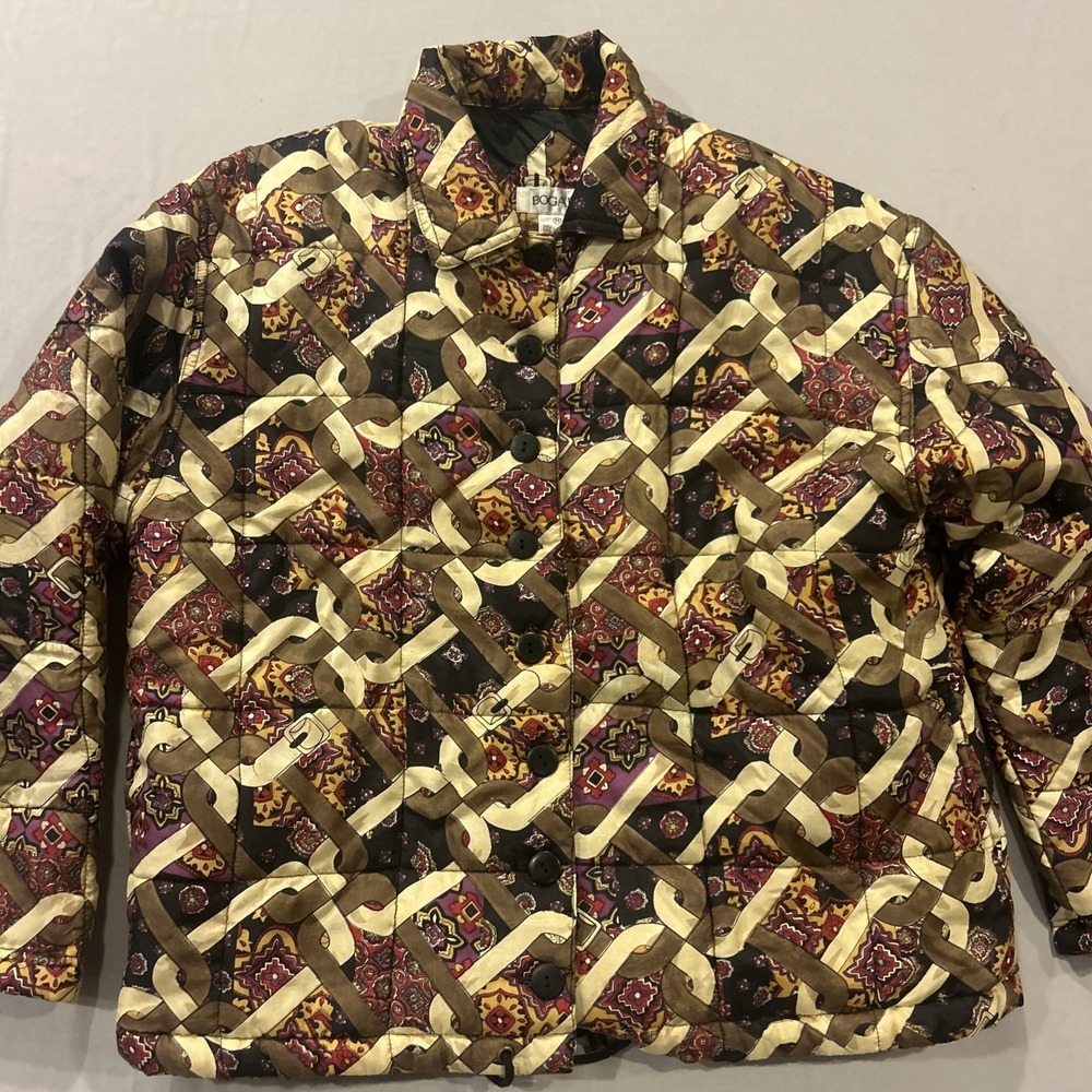 Vintage Bogari‎ 100% Silk Bomber Paisley Geometric Print Windbreaker Jacket M